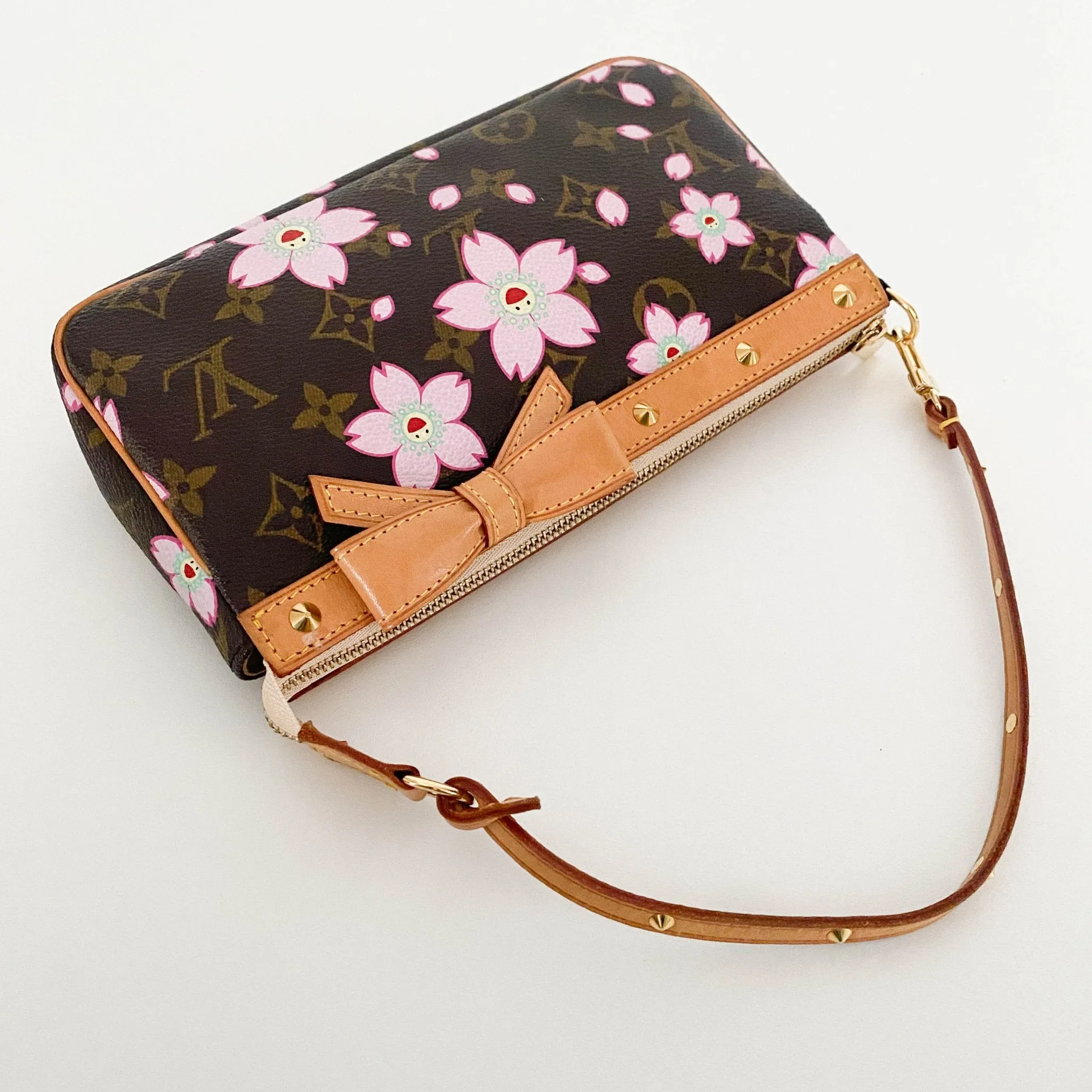 Louis Vuitton x Takashi Murakami 2003 Cherry Blossom Monogram Canvas Pochette Accessoire Mini Shoulder Bag