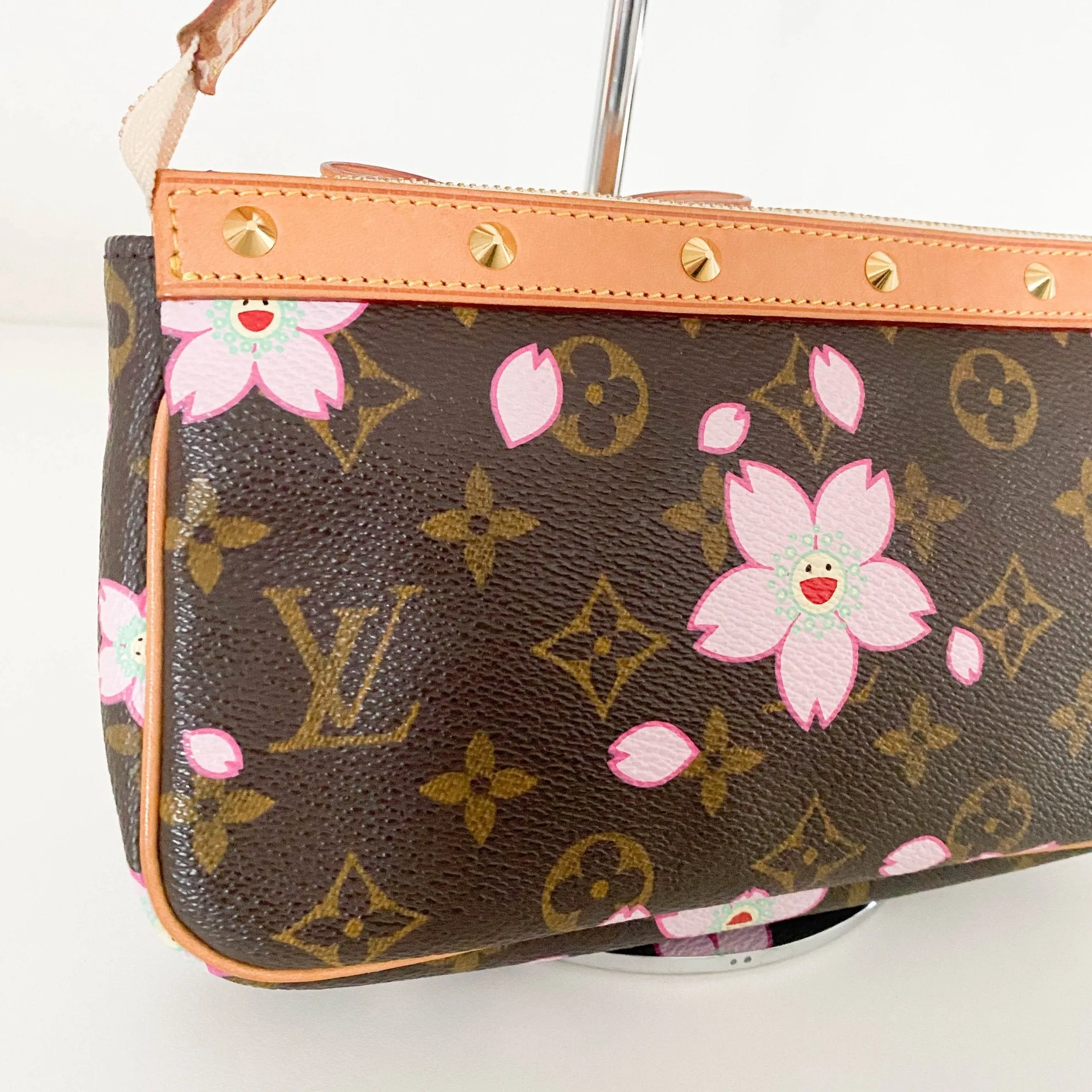 Louis Vuitton x Takashi Murakami 2003 Cherry Blossom Monogram Canvas Pochette Accessoire Mini Shoulder Bag