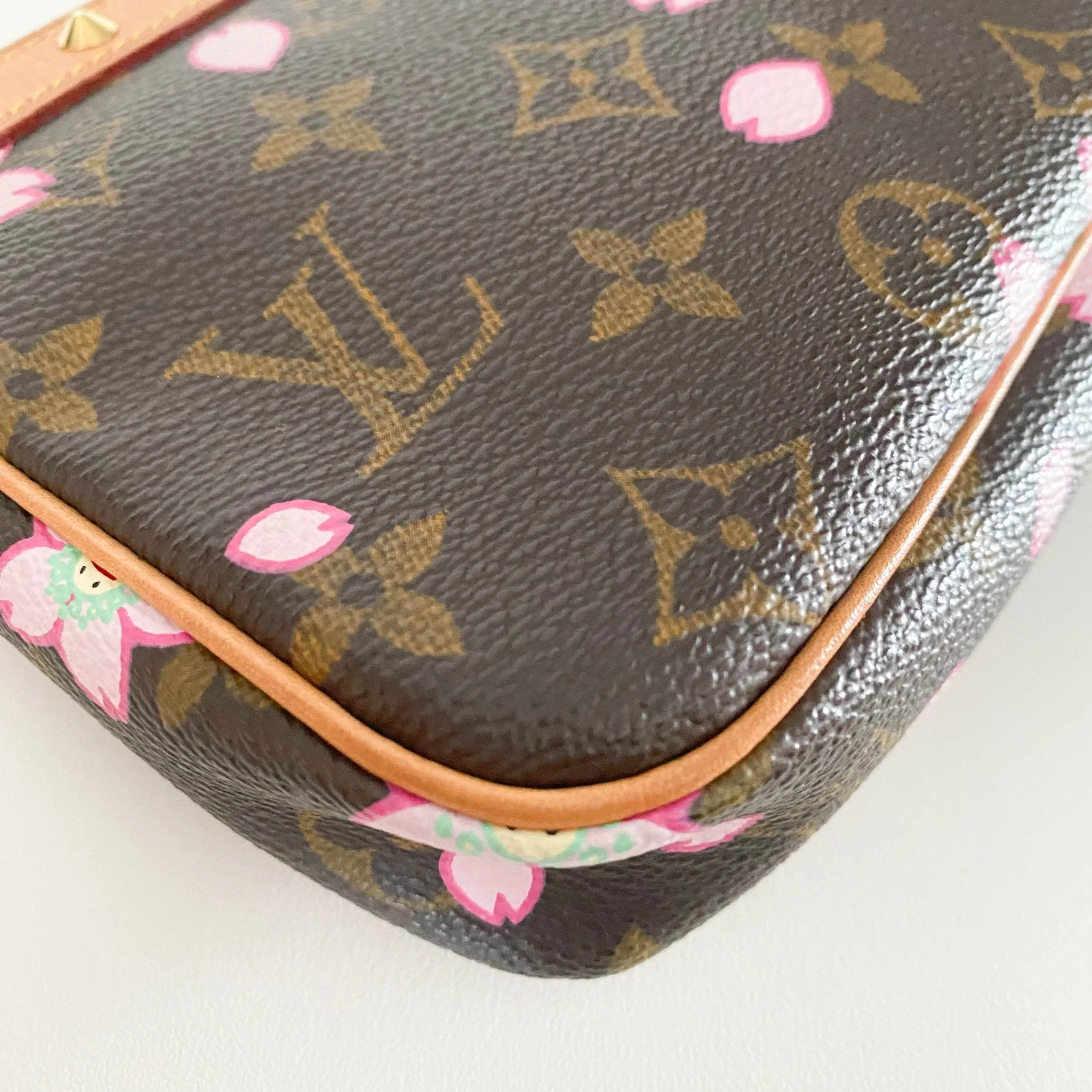 Louis Vuitton x Takashi Murakami 2003 Cherry Blossom Monogram Canvas Pochette Accessoire Mini Shoulder Bag
