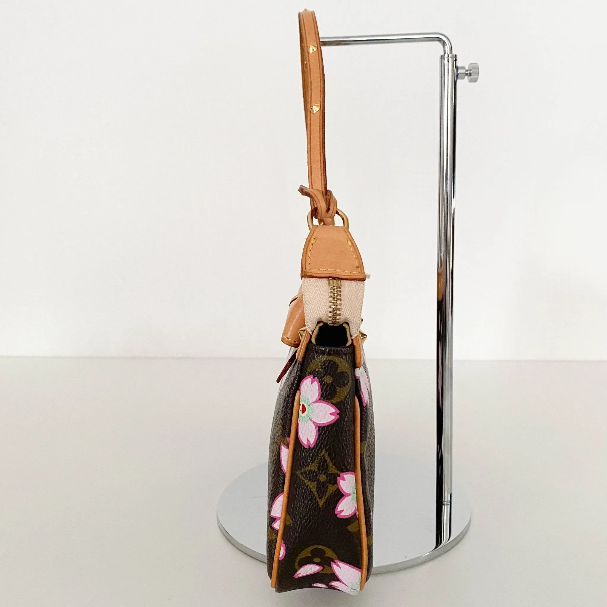 Louis Vuitton x Takashi Murakami 2003 Cherry Blossom Monogram Canvas Pochette Accessoire Mini Shoulder Bag