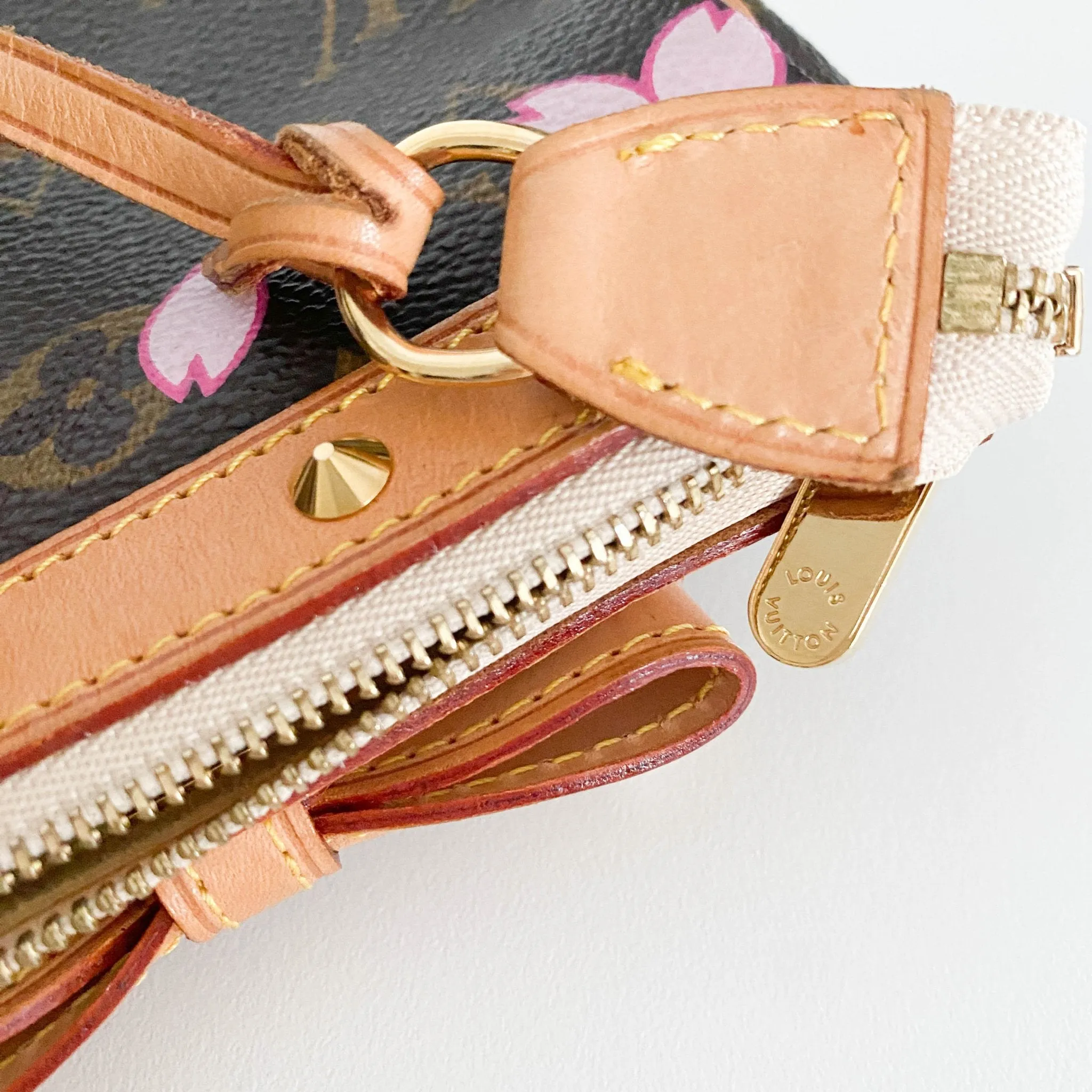 Louis Vuitton x Takashi Murakami 2003 Cherry Blossom Monogram Canvas Pochette Accessoire Mini Shoulder Bag