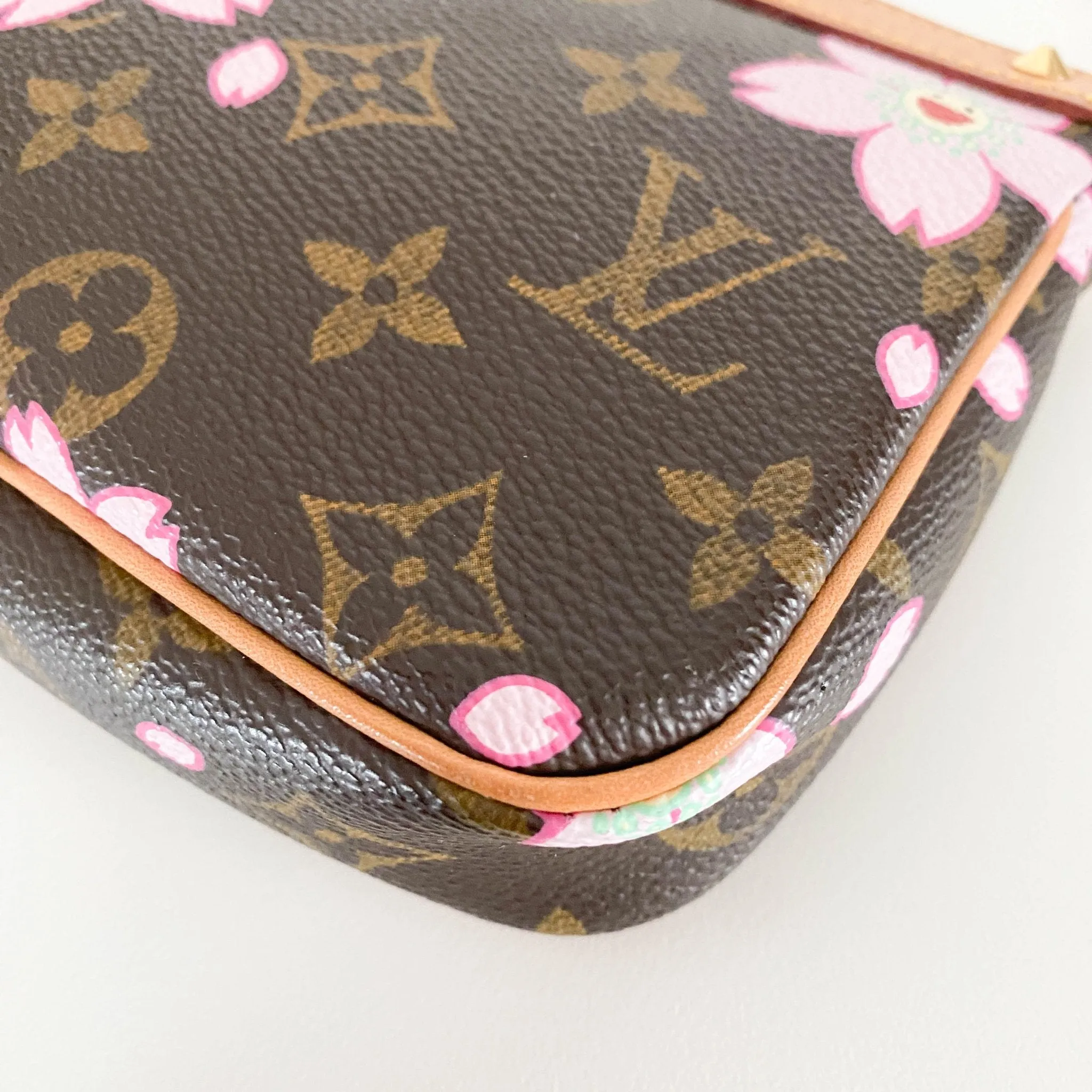 Louis Vuitton x Takashi Murakami 2003 Cherry Blossom Monogram Canvas Pochette Accessoire Mini Shoulder Bag