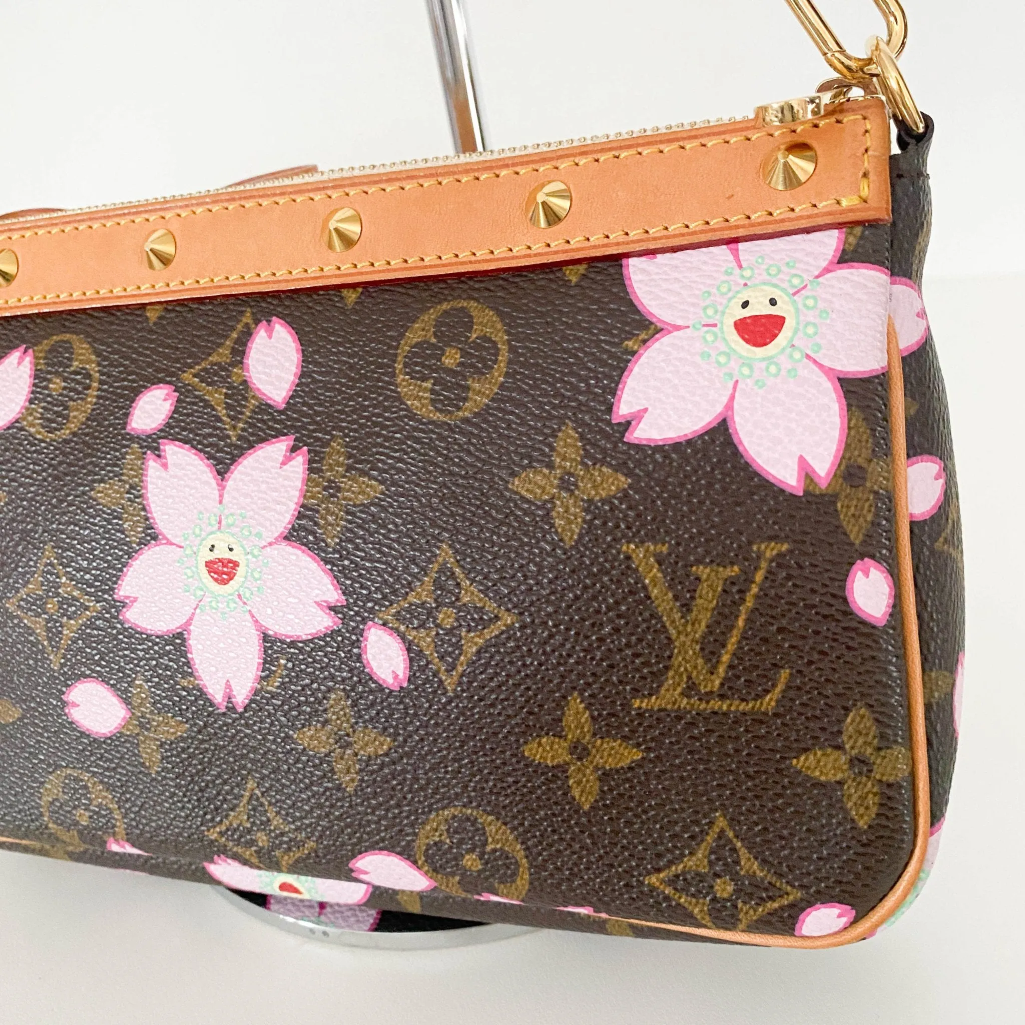 Louis Vuitton x Takashi Murakami 2003 Cherry Blossom Monogram Canvas Pochette Accessoire Mini Shoulder Bag