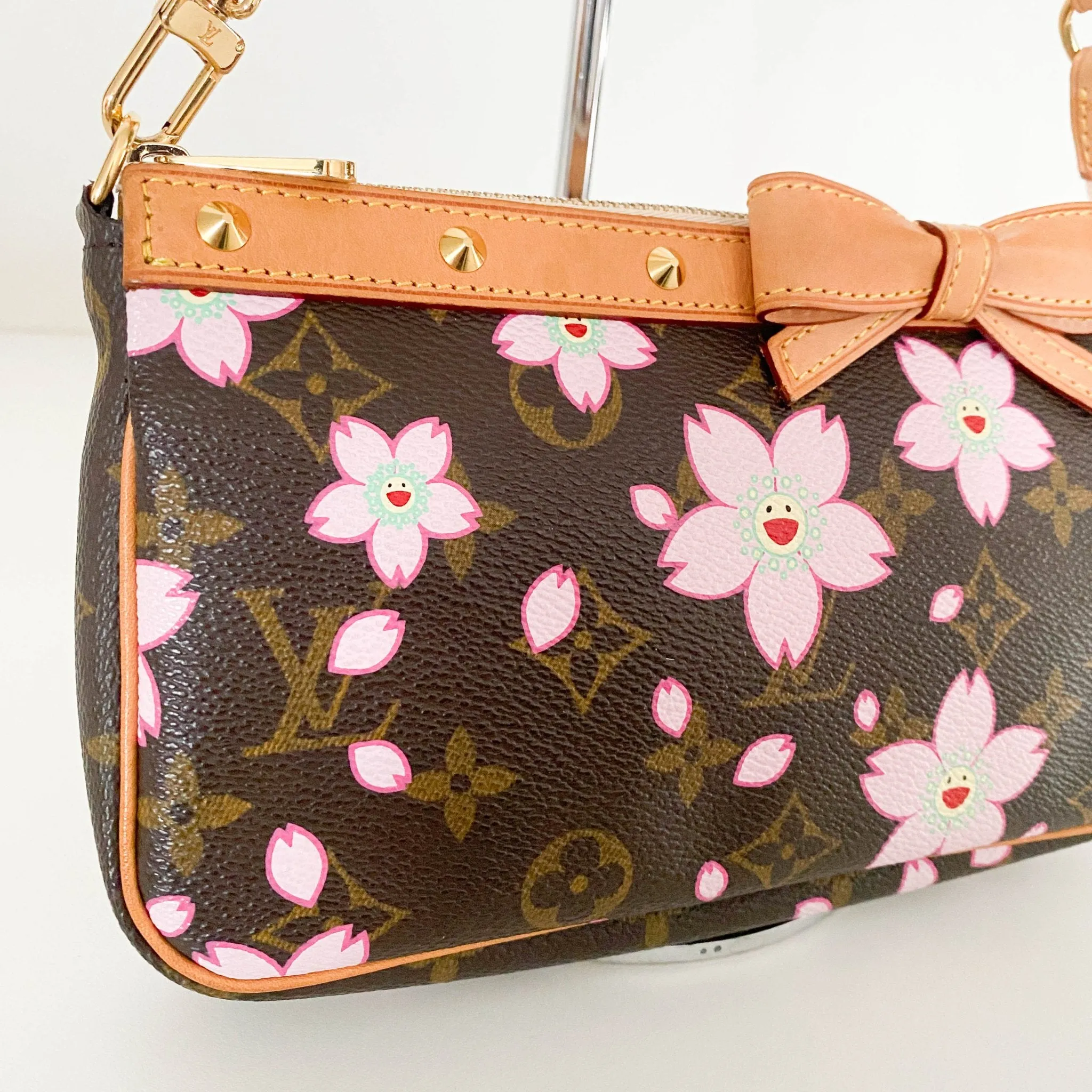 Louis Vuitton x Takashi Murakami 2003 Cherry Blossom Monogram Canvas Pochette Accessoire Mini Shoulder Bag