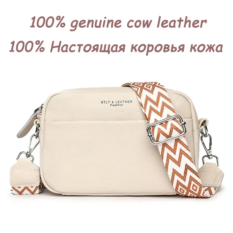 Luxury Genuine Leather Ladies Messenger Bag 100% Soft Cowhide Shoulder Crossbody Bags