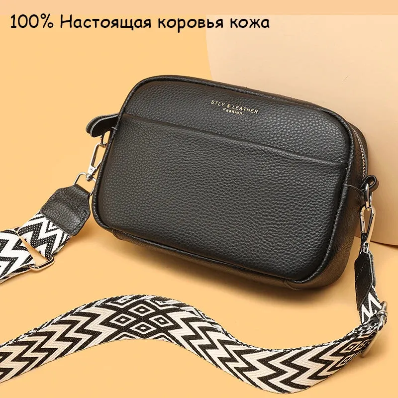 Luxury Genuine Leather Ladies Messenger Bag 100% Soft Cowhide Shoulder Crossbody Bags