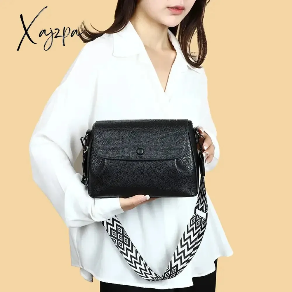 Luxury Wide shoulder Strap Handbags Women Bags Designer 100% Genuine Leather Cowhide Stylish Crossbody Shoulder Bag Sac A Main