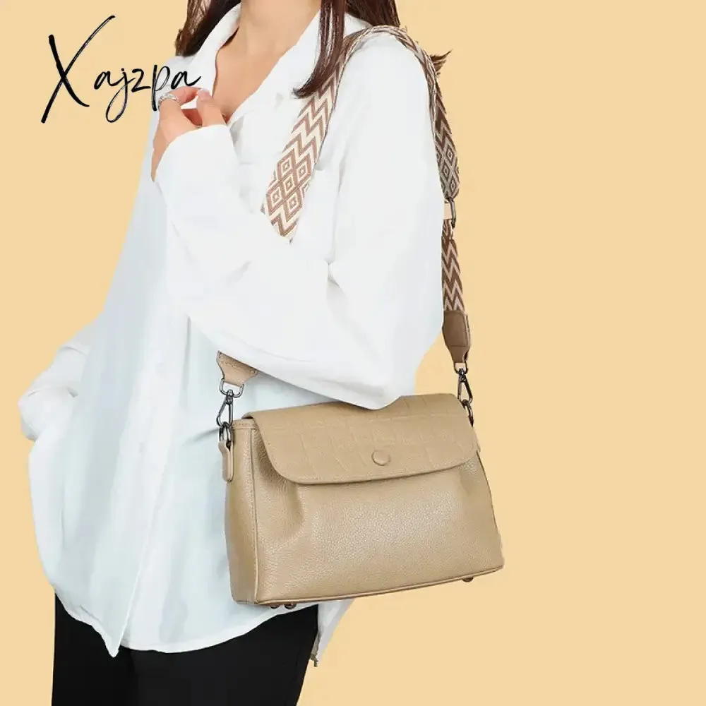 Luxury Wide shoulder Strap Handbags Women Bags Designer 100% Genuine Leather Cowhide Stylish Crossbody Shoulder Bag Sac A Main