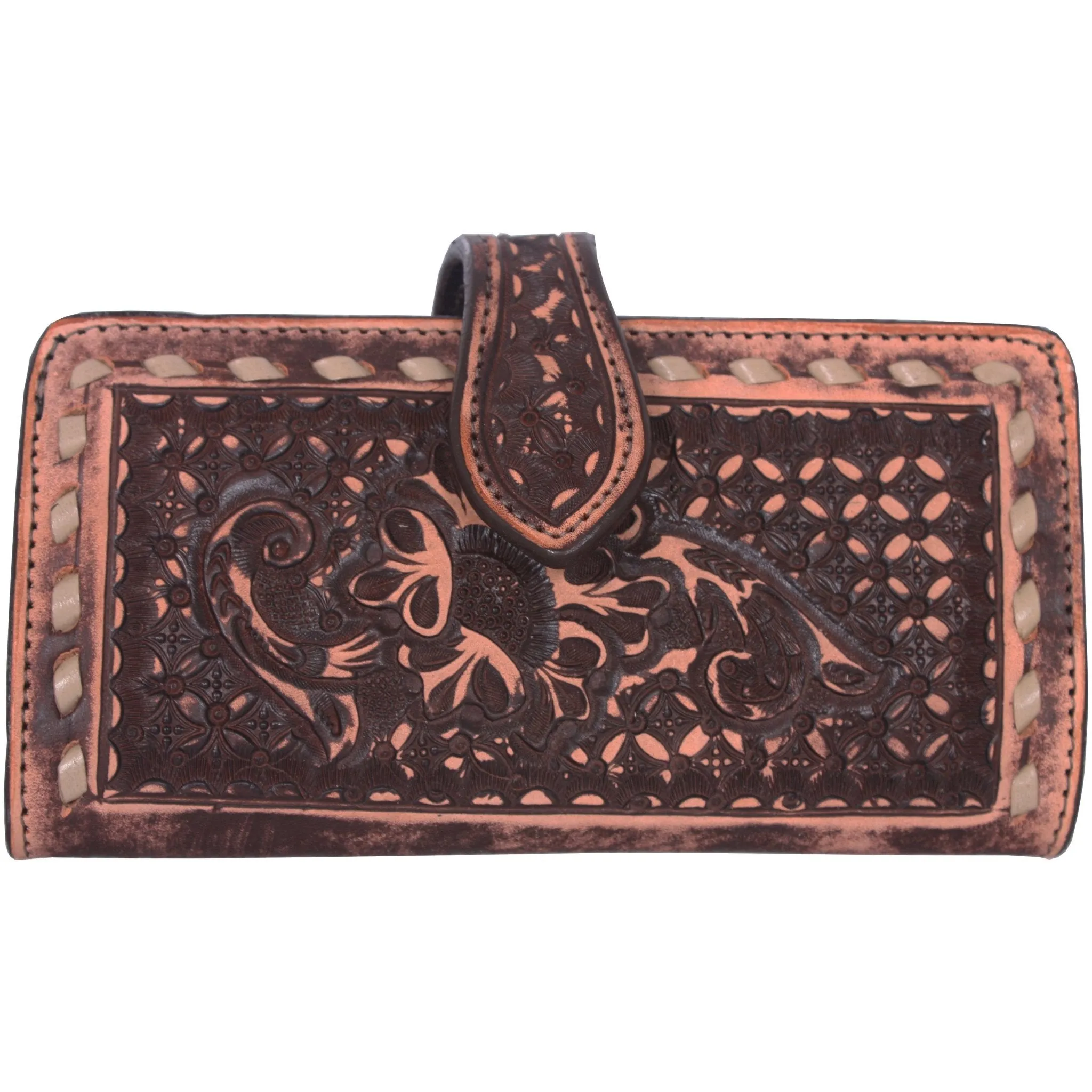 LW131 - Vintage Hand-Tooled Buckstitch Ladies Wallet
