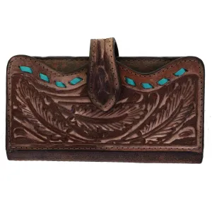 LW225 - Brown Vintage Feather Tooled Ladies Wallet