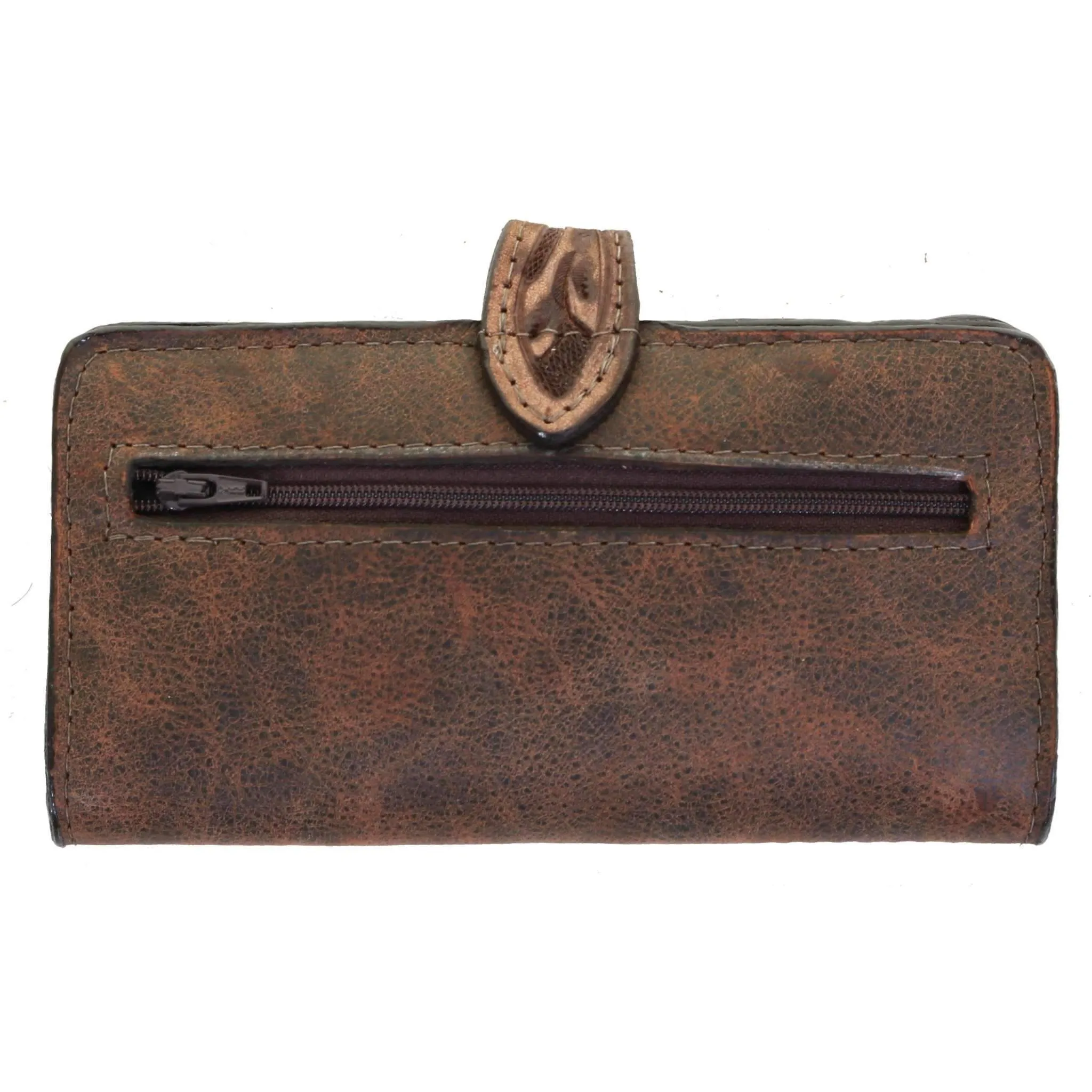 LW225 - Brown Vintage Feather Tooled Ladies Wallet
