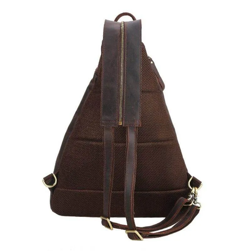 Mens Leather Backpack Shoulder Sling Bag Chest Pack Usb...
