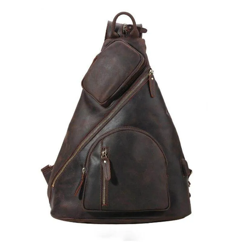 Mens Leather Backpack Shoulder Sling Bag Chest Pack Usb...