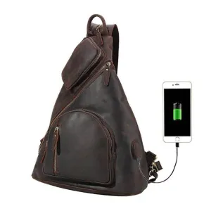Mens Leather Backpack Shoulder Sling Bag Chest Pack Usb...