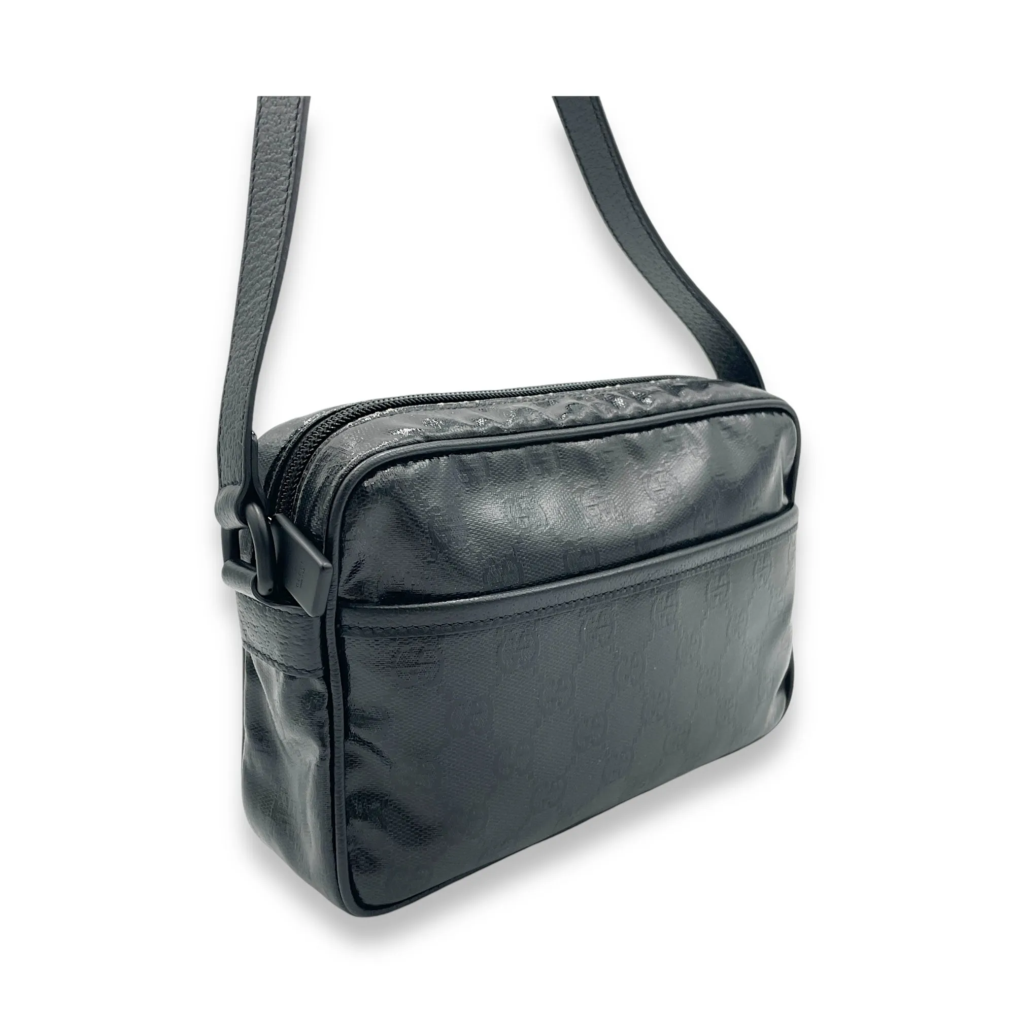 Messenger Black in Coated Canvas, black hardware