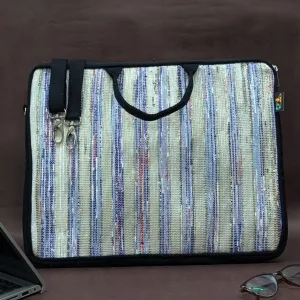 Multicolored Shimmery Striped Upcycled Handwoven Laptop Sleeve 16 inch (LSB161124-004) PS_W