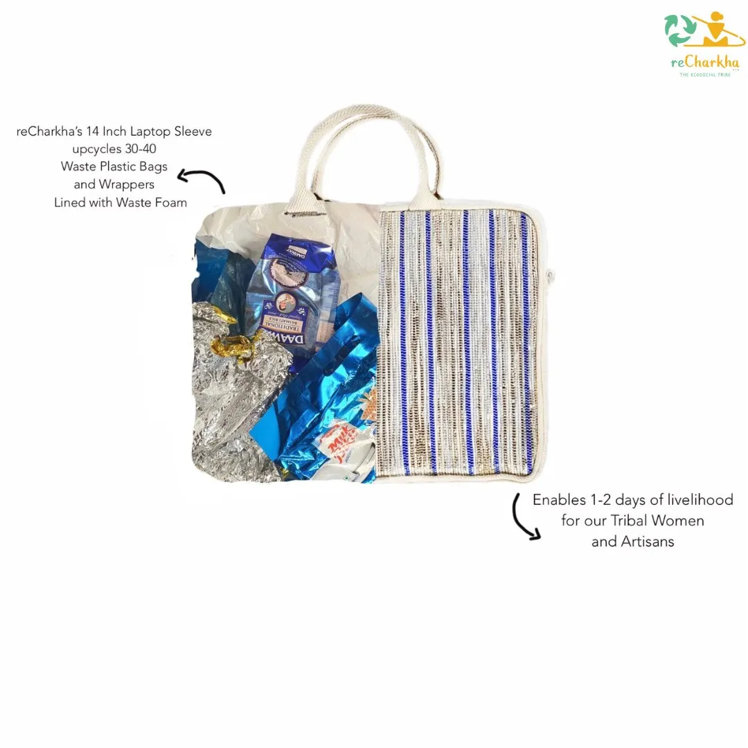Multicolored Striped Upcycled Handwoven Laptop Sleeve 14 inch (LSB141124-008) PS_W