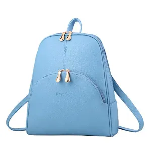Nevenka Brand Women Bags Backpack PU Leather Zipper Bags Purse Casual Backpacks Shoulder Bags (BLUE)