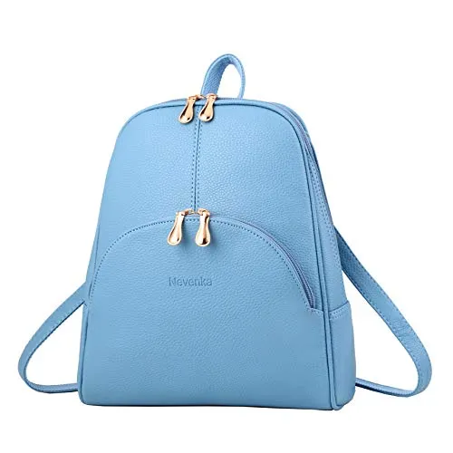 Nevenka Brand Women Bags Backpack PU Leather Zipper Bags Purse Casual Backpacks Shoulder Bags (BLUE)