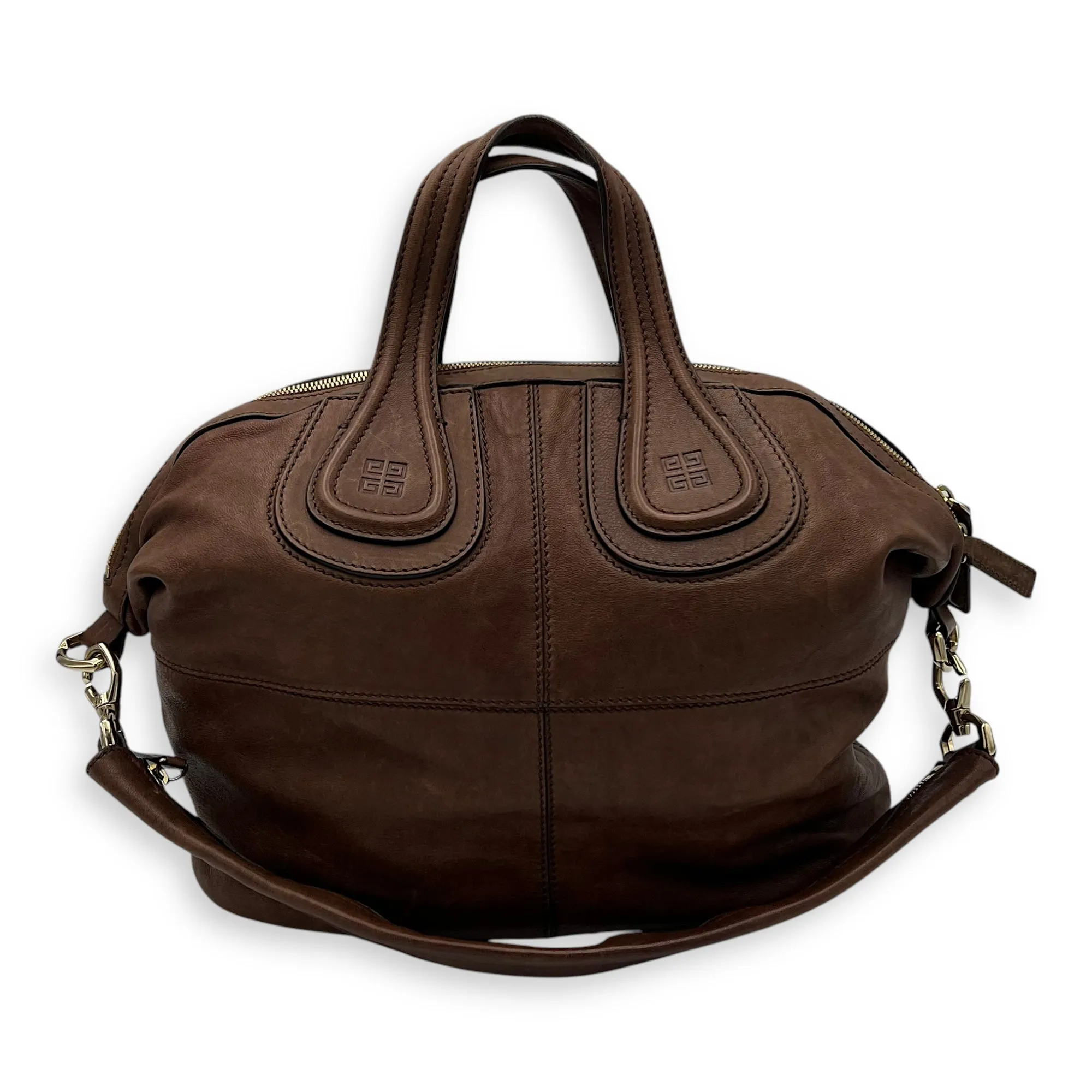 Nightingale Medium Brown Messenger in Lambskin, Gold hardware
