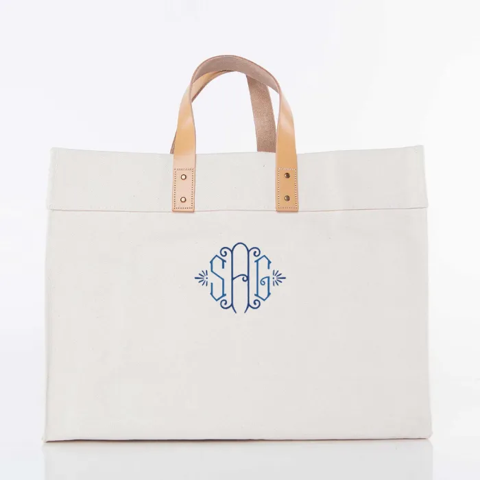 Personalized Canvas Tote Bag with Leather Handles (2 Color Options)