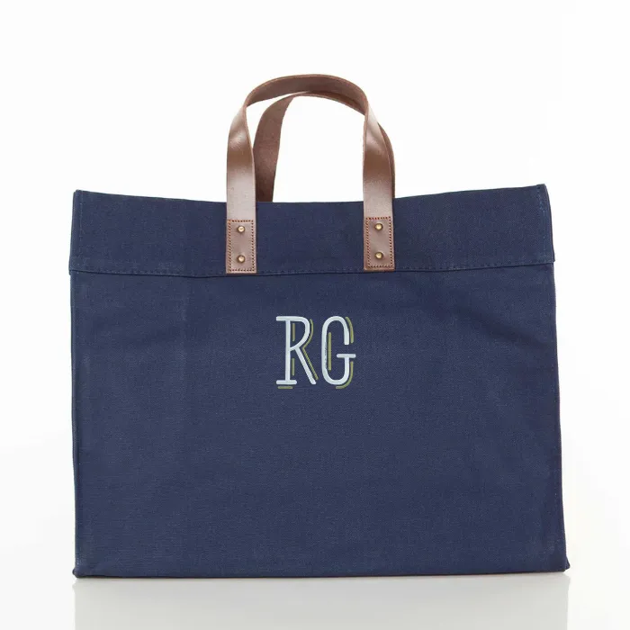 Personalized Canvas Tote Bag with Leather Handles (2 Color Options)