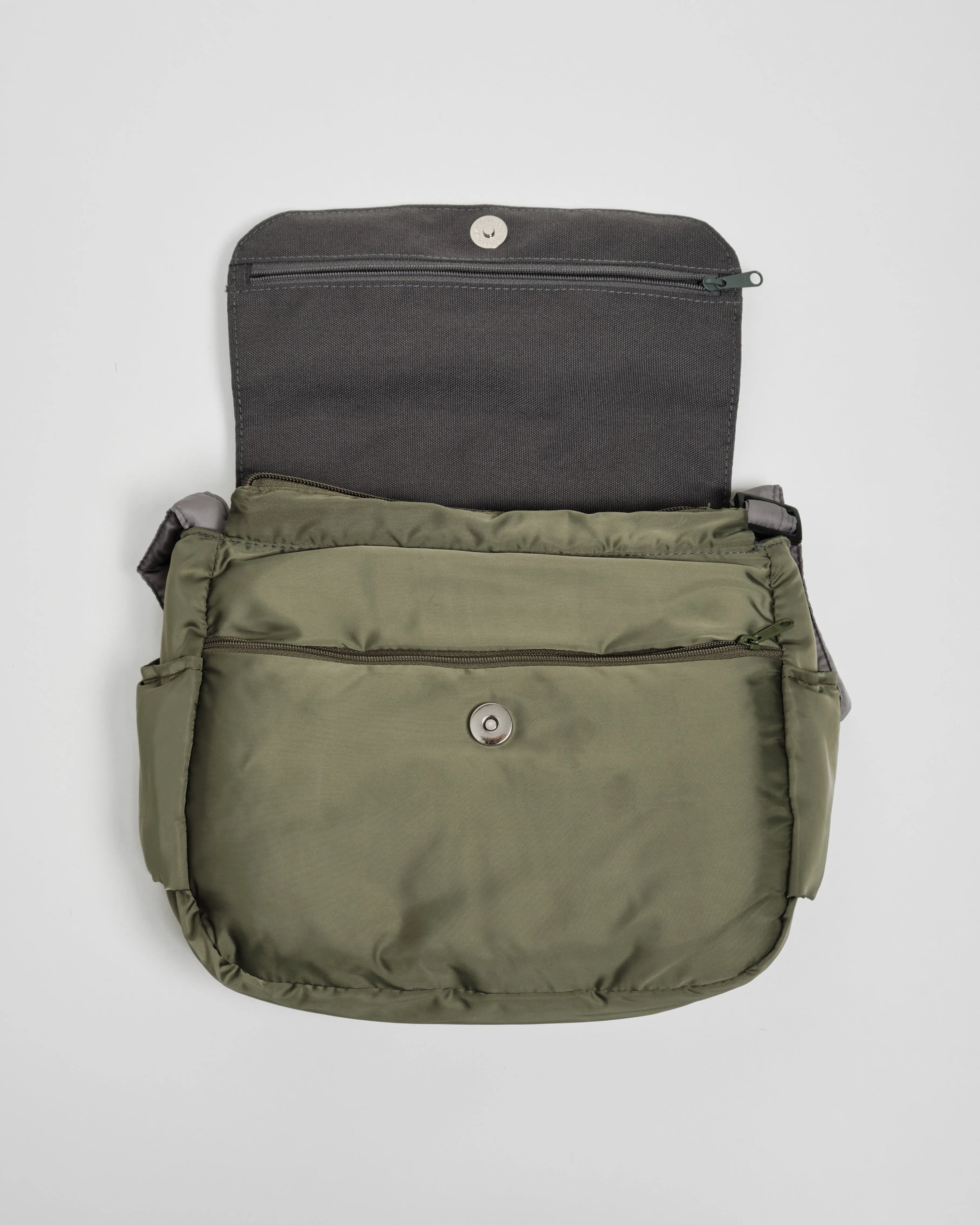 Pleats Olive Grey Multi-Carry Crossbody Bag