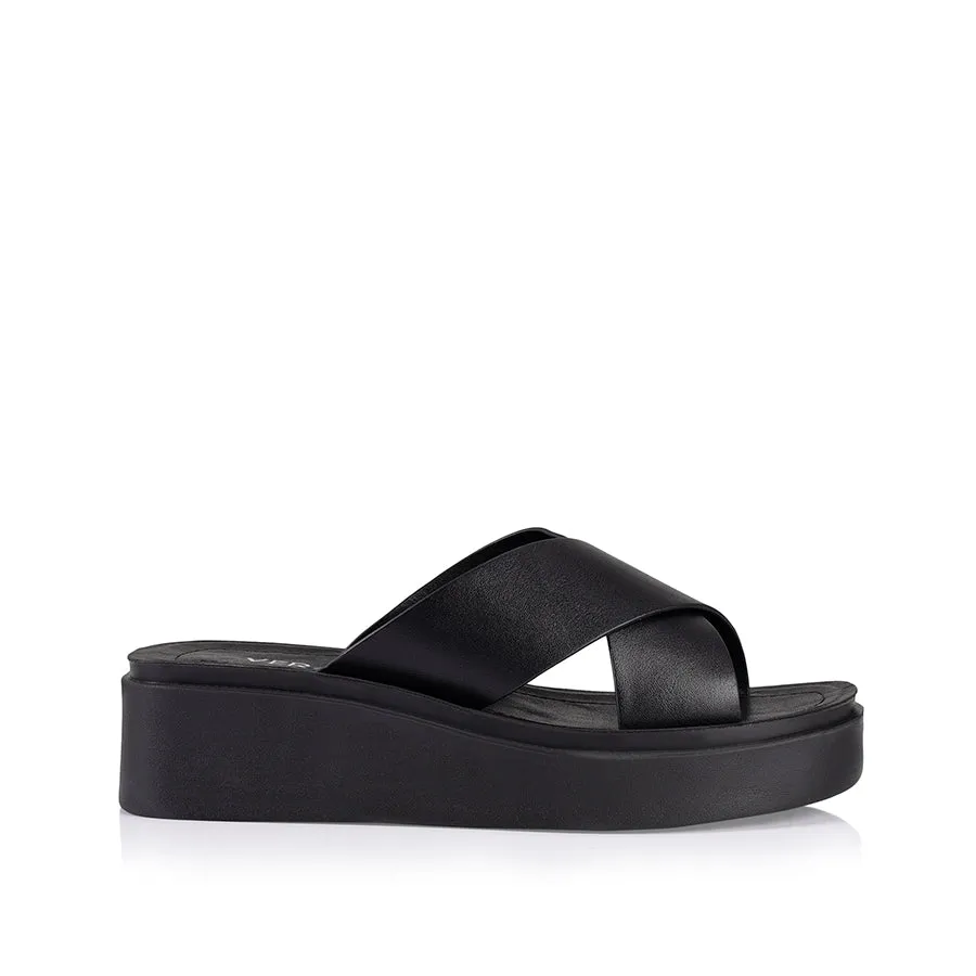 Rayne Flatform Slides - Black Smooth