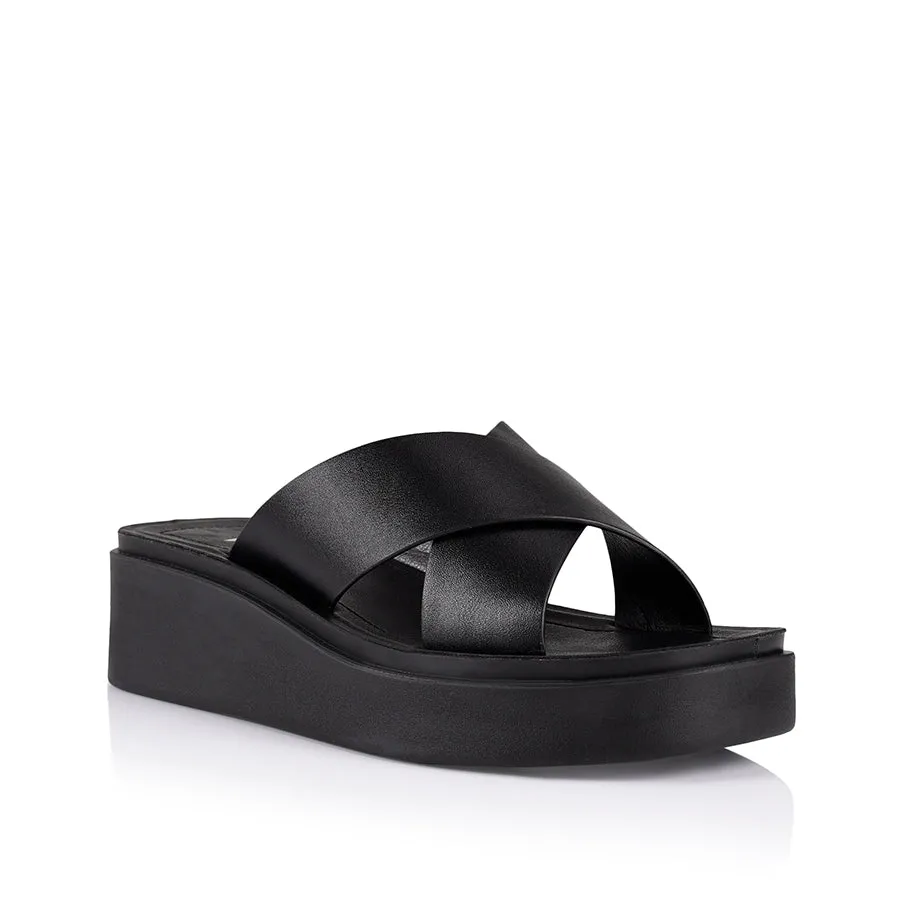 Rayne Flatform Slides - Black Smooth