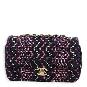 Rectangle Mini Purple, Pink, White Crossbody Bag in Tweed, Gold hardware