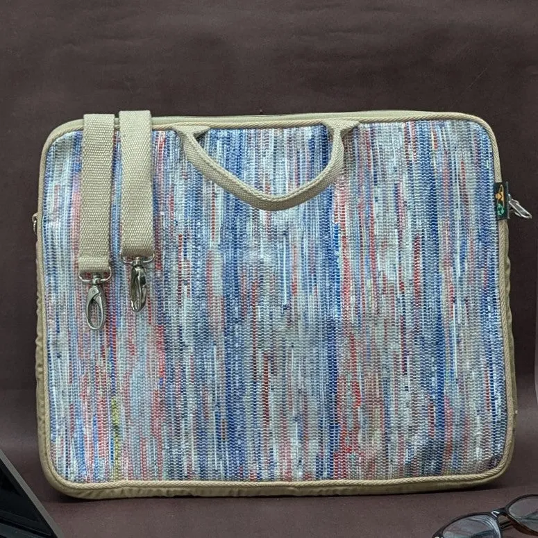 Red Blue White Upcycled Handwoven Laptop Sleeve 16 inch (LSB161124-008) PS_W