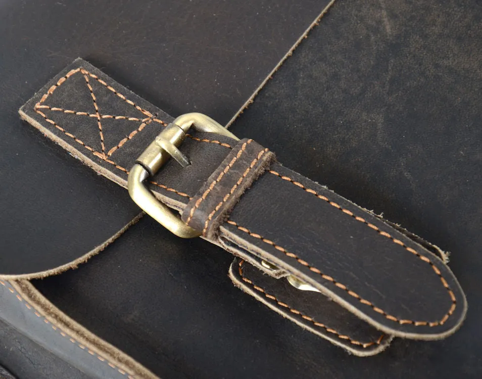 Rowallan Craftsman Medium Brown Leather Twin Buckle Satchel