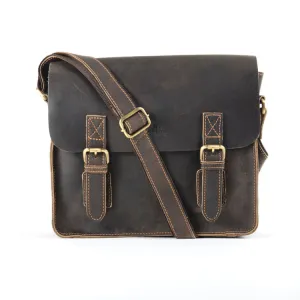 Rowallan Craftsman Medium Brown Leather Twin Buckle Satchel