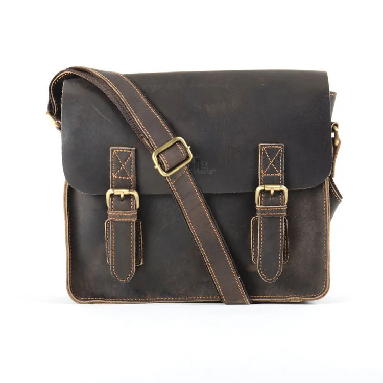 Rowallan Craftsman Medium Brown Leather Twin Buckle Satchel