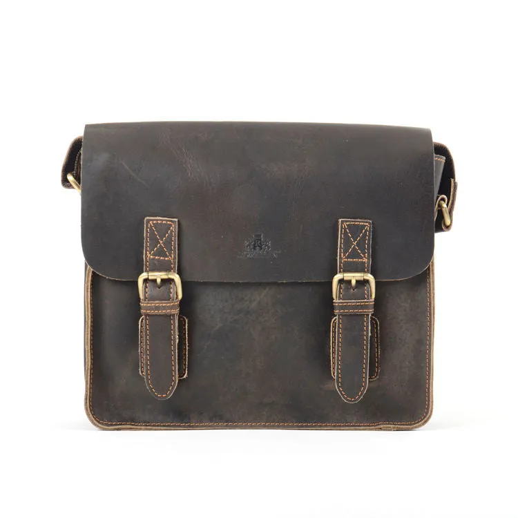 Rowallan Craftsman Medium Brown Leather Twin Buckle Satchel