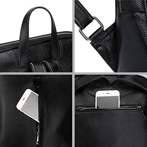 S-Zone Women Genuine Leather Backpack Purse Travel Bag Fit 14-Inch Laptop Upgraded Version