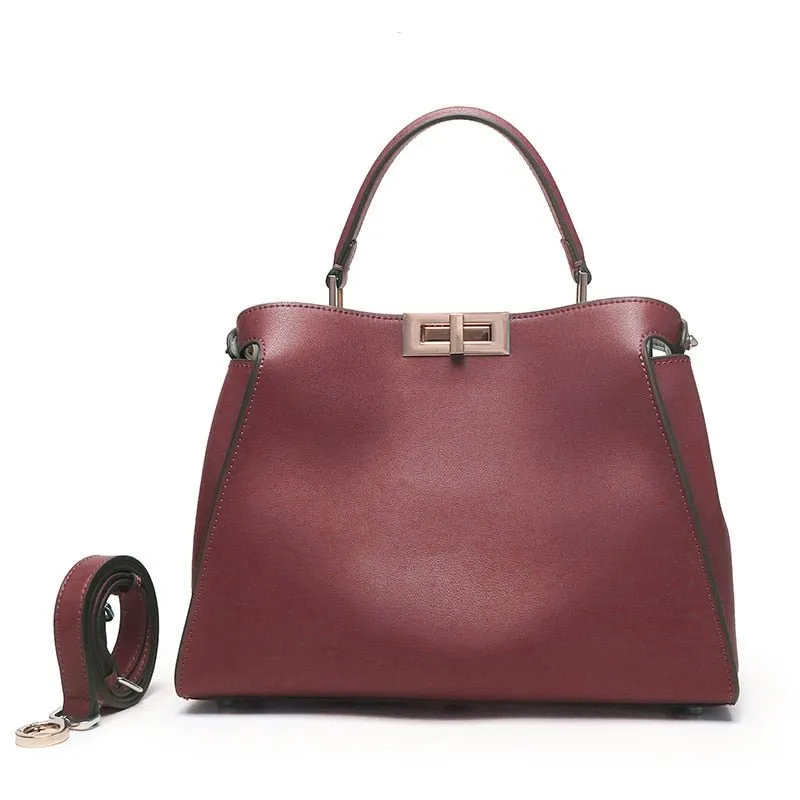 SACAMAIN Soft Leather Solid Color with Strap Shoulder Handbag