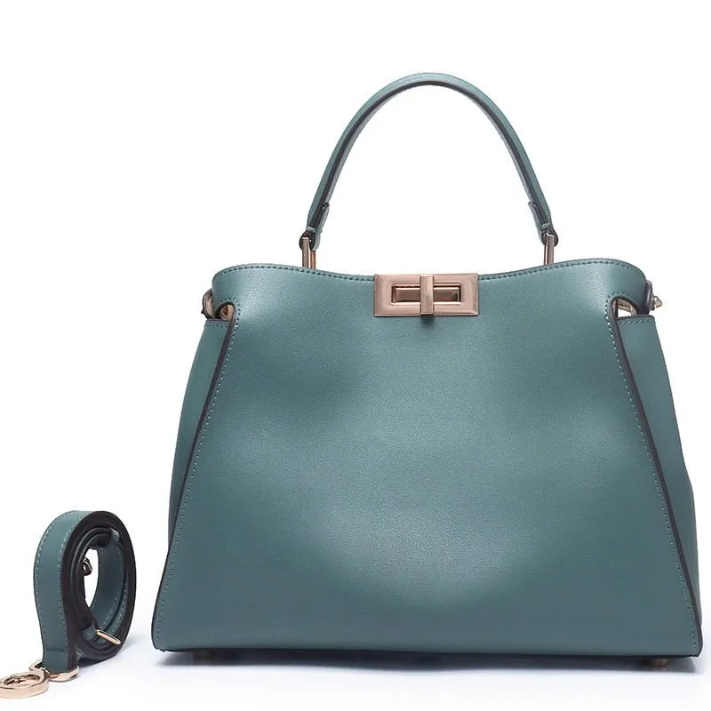 SACAMAIN Soft Leather Solid Color with Strap Shoulder Handbag