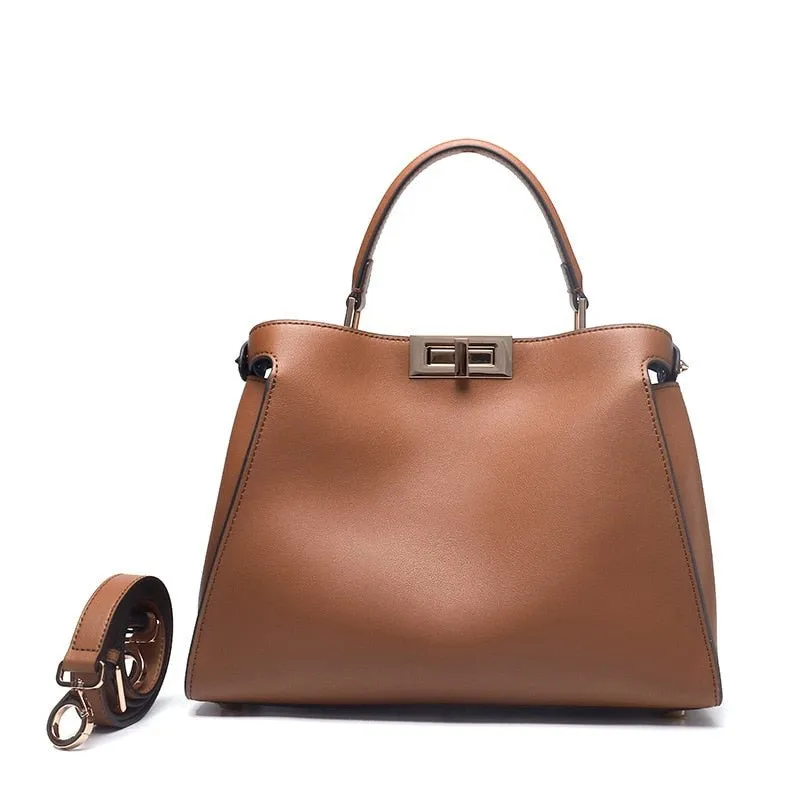 SACAMAIN Soft Leather Solid Color with Strap Shoulder Handbag