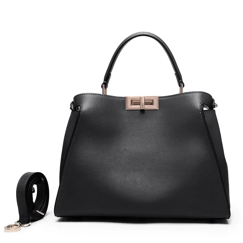 SACAMAIN Soft Leather Solid Color with Strap Shoulder Handbag