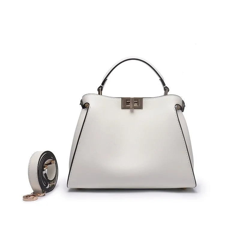 SACAMAIN Soft Leather Solid Color with Strap Shoulder Handbag