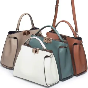 SACAMAIN Soft Leather Solid Color with Strap Shoulder Handbag