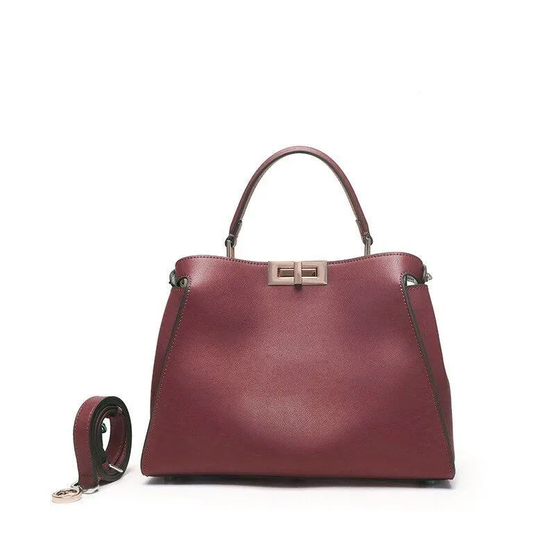 SACAMAIN Soft Leather Solid Color with Strap Shoulder Handbag