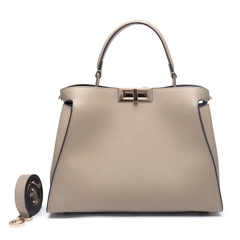 SACAMAIN Soft Leather Solid Color with Strap Shoulder Handbag