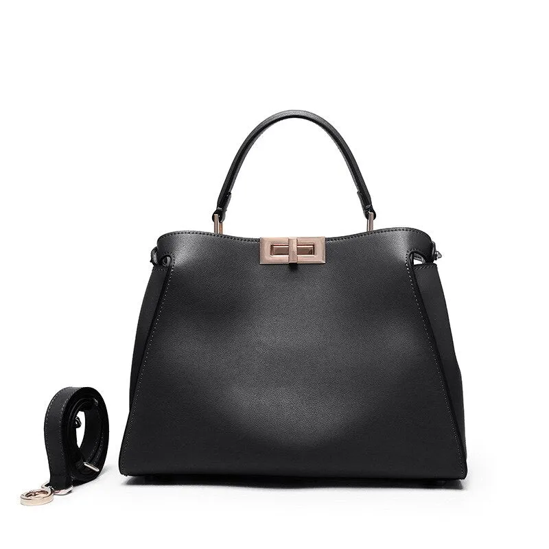 SACAMAIN Soft Leather Solid Color with Strap Shoulder Handbag