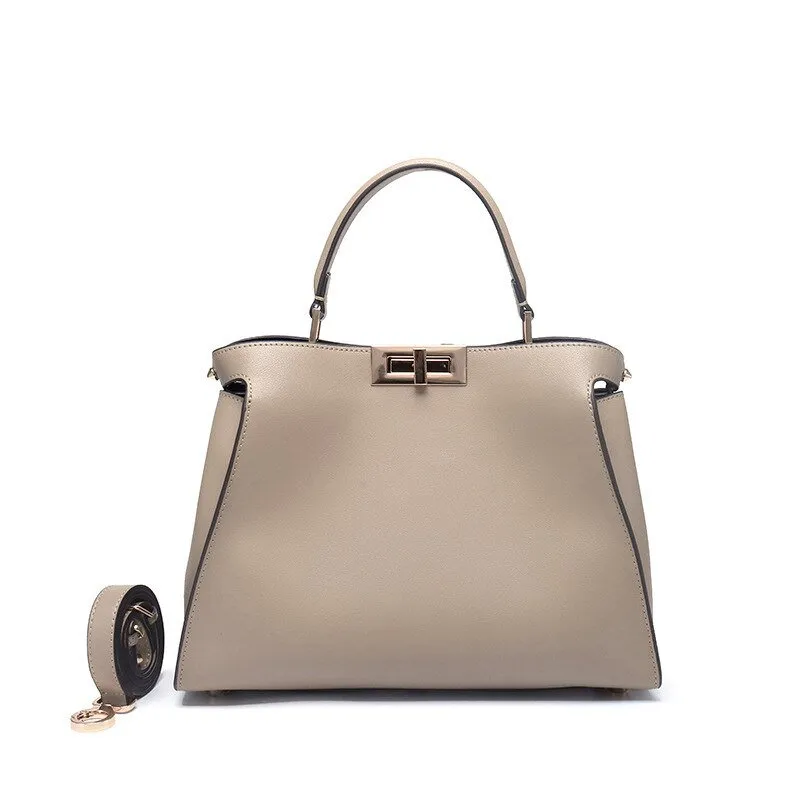 SACAMAIN Soft Leather Solid Color with Strap Shoulder Handbag