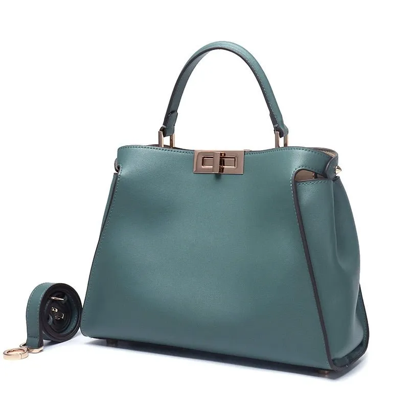 SACAMAIN Soft Leather Solid Color with Strap Shoulder Handbag