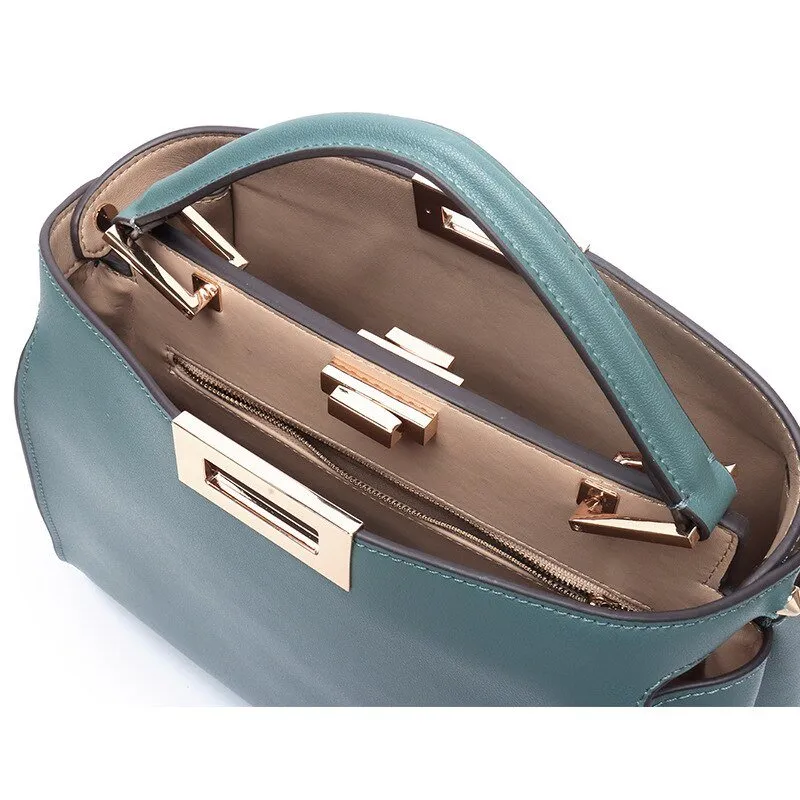 SACAMAIN Soft Leather Solid Color with Strap Shoulder Handbag