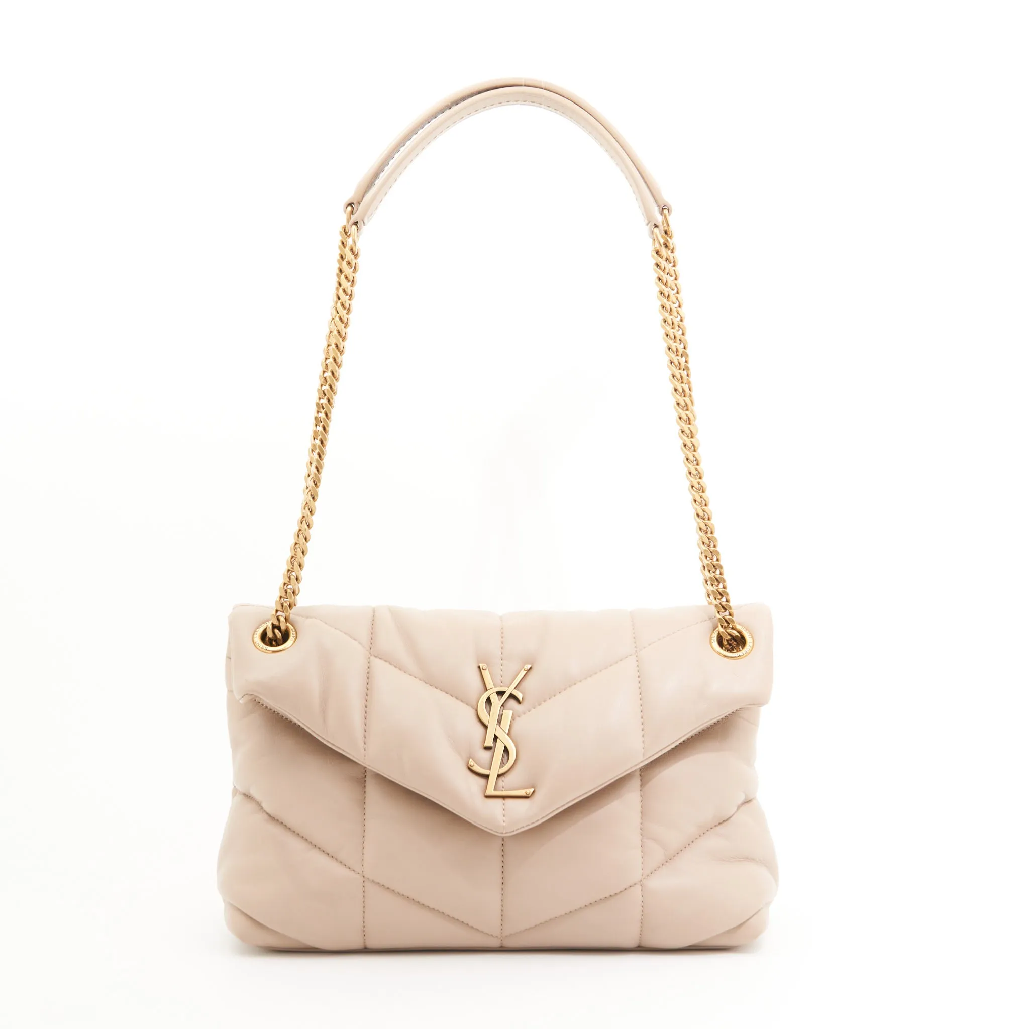 Saint Laurent Calfskin Puffer LouLou in Beige GHW