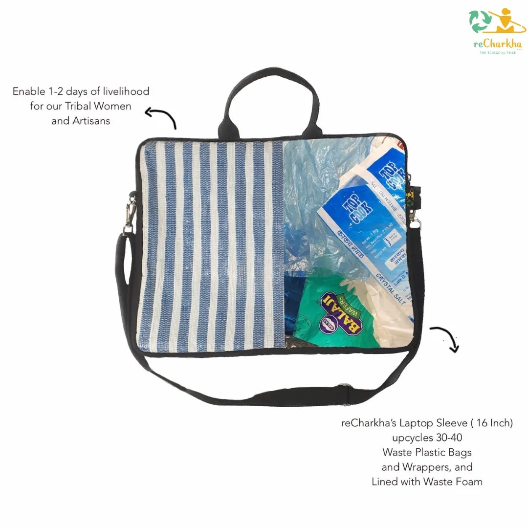 Shimmery Multicolored Striped Upcycled Handwoven Laptop Sleeve 16 inch (LSB161124-002) PS_W